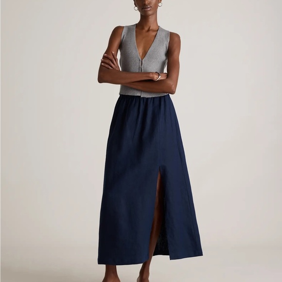 NWT Quince 100% European Linen Maxi Skirt Navy Size Small - Picture 2 of 5